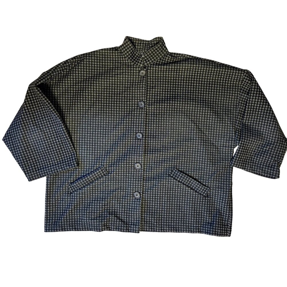 Bryn Walker XS S Danuta Jacket Houndstooth Memory Crunch Jacquard Lagenlook Gray